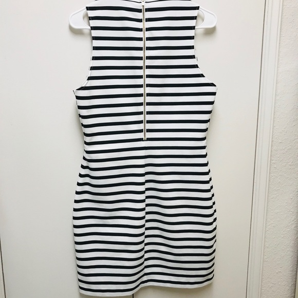 Express Womens Bodycon Black & White Dress Size 12 Stripes Midriff cut out - Picture 6 of 7